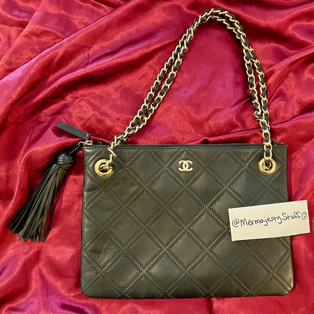 CHANEL Envelope Crossbody Shoulder Bag in Smooth Black Leather + Gold Hardware!